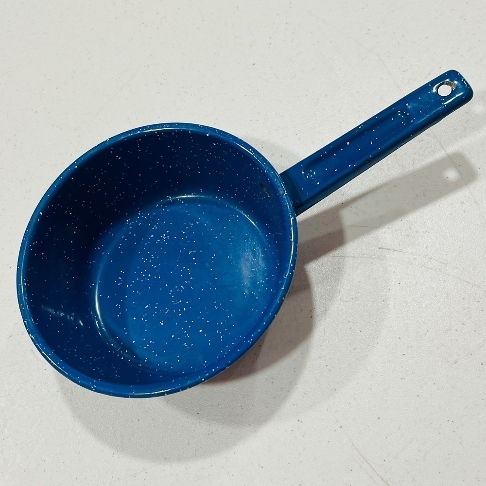 Vintage Enamelware Sauce Pan Blue White Speckle 1 Qt Primitive Camping Farmhouse
